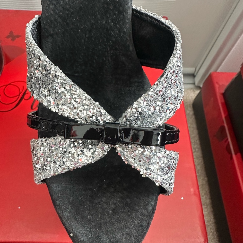 Pleaser Silver Glitter Platform Heels View 4